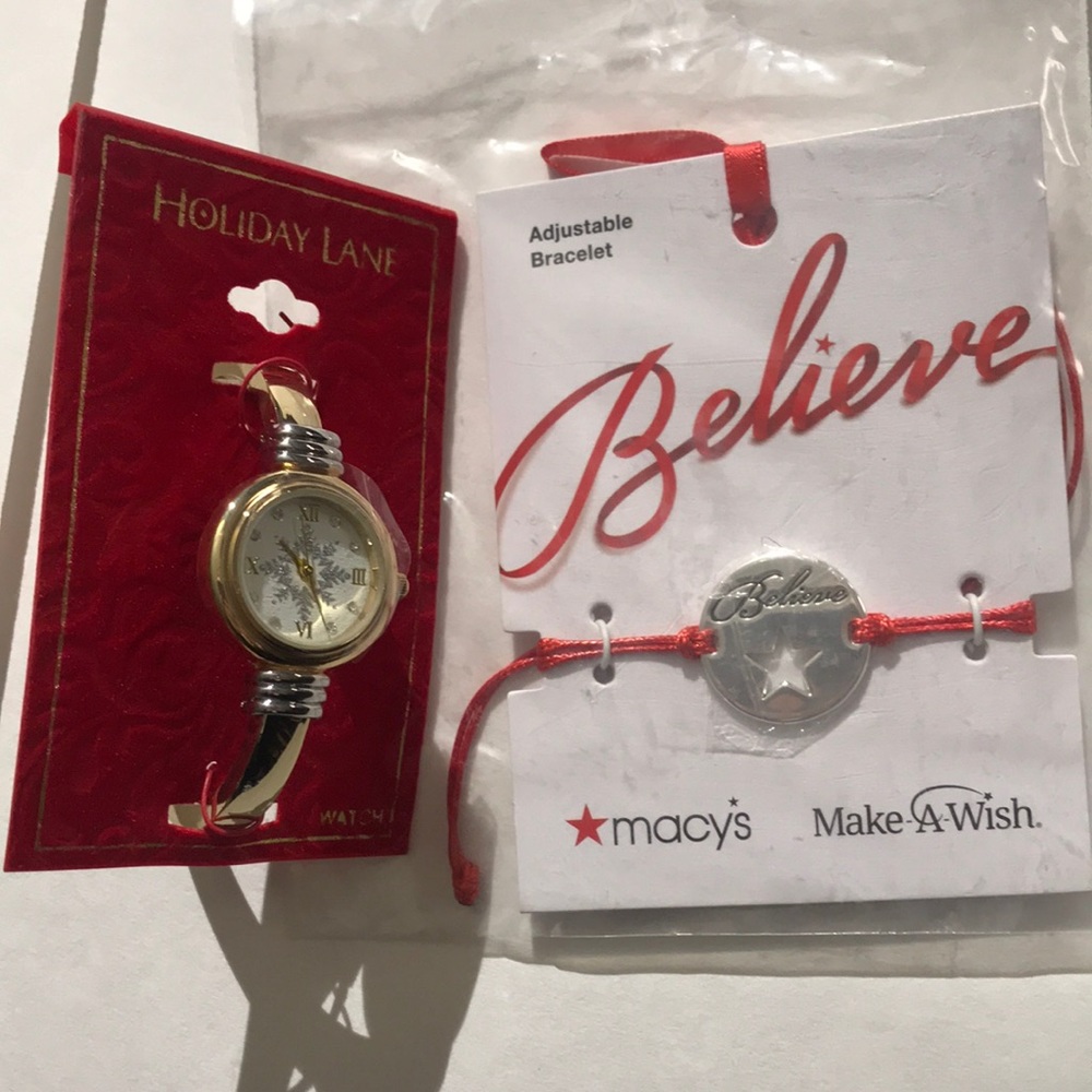 Holiday Lane snowflake watch cuff gold plus Believe bracelet Macy’s NEW
